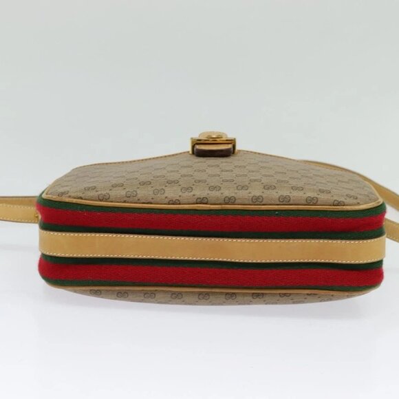 GUCCI Micro GG Supreme Web Sherry Line Bag PVC Beige Gold Auth gh497 - Picture 5 of 16